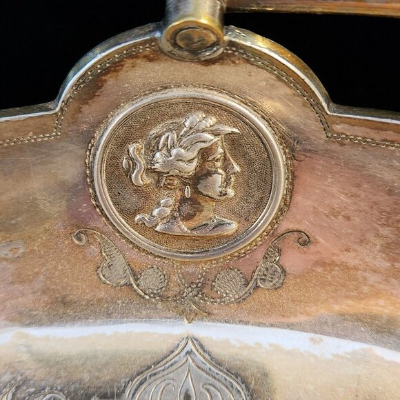 Simpson Hall Miller Medallion Greek Roman Face Dish Basket Silver Plated Antique - Picture 6 of 10